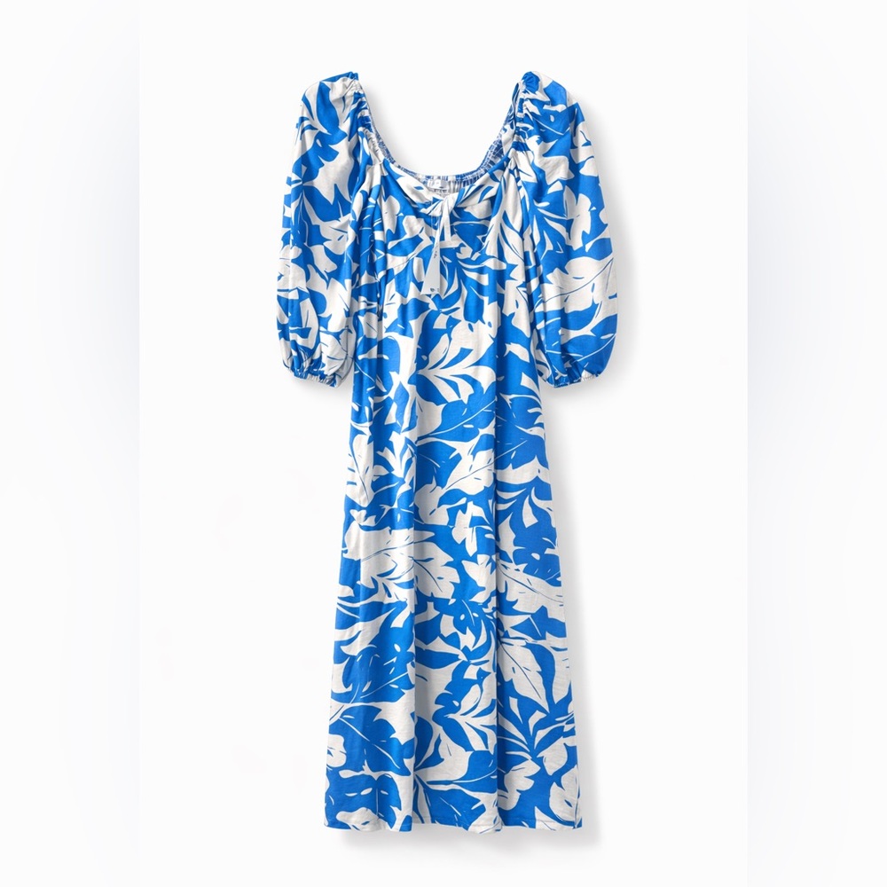 Velvet Torch Blue and White Leaf Print Midi Dress